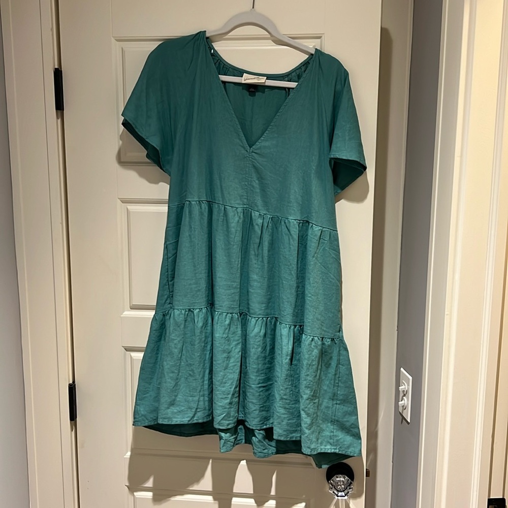 Teal short sleeve shift dress